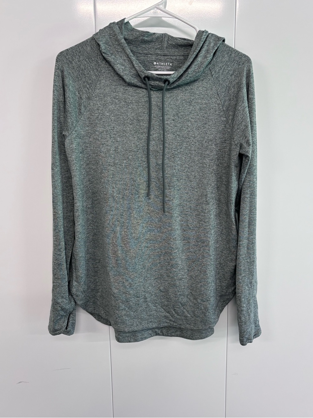 Athleta Uptempo Hoodie Sweatshirt Women's Size Small Gray Marl Thumbholes Active